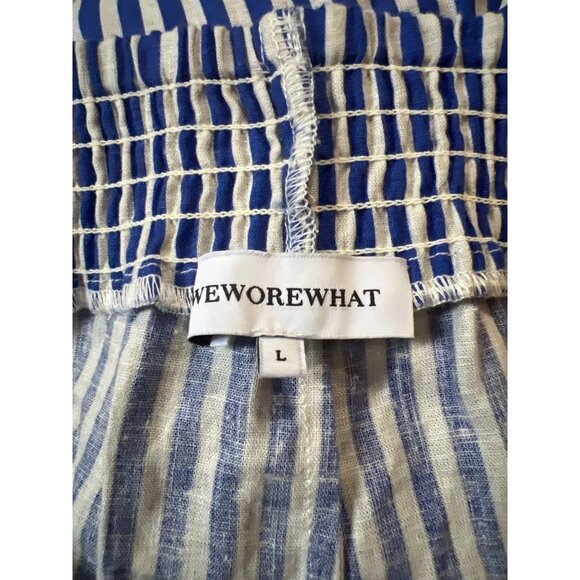 WeWoreWhat Striped Elastic Linen Shorts Sz L Womens NWOT Blue & White Stripe - Picture 7 of 8